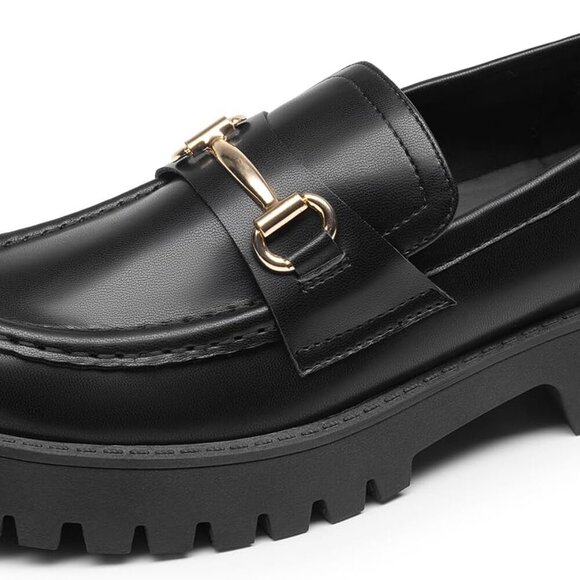 Shoes - Women's Faux Leather Platform Loafers 8 Casual Dressy Anti-Skid Slip-On